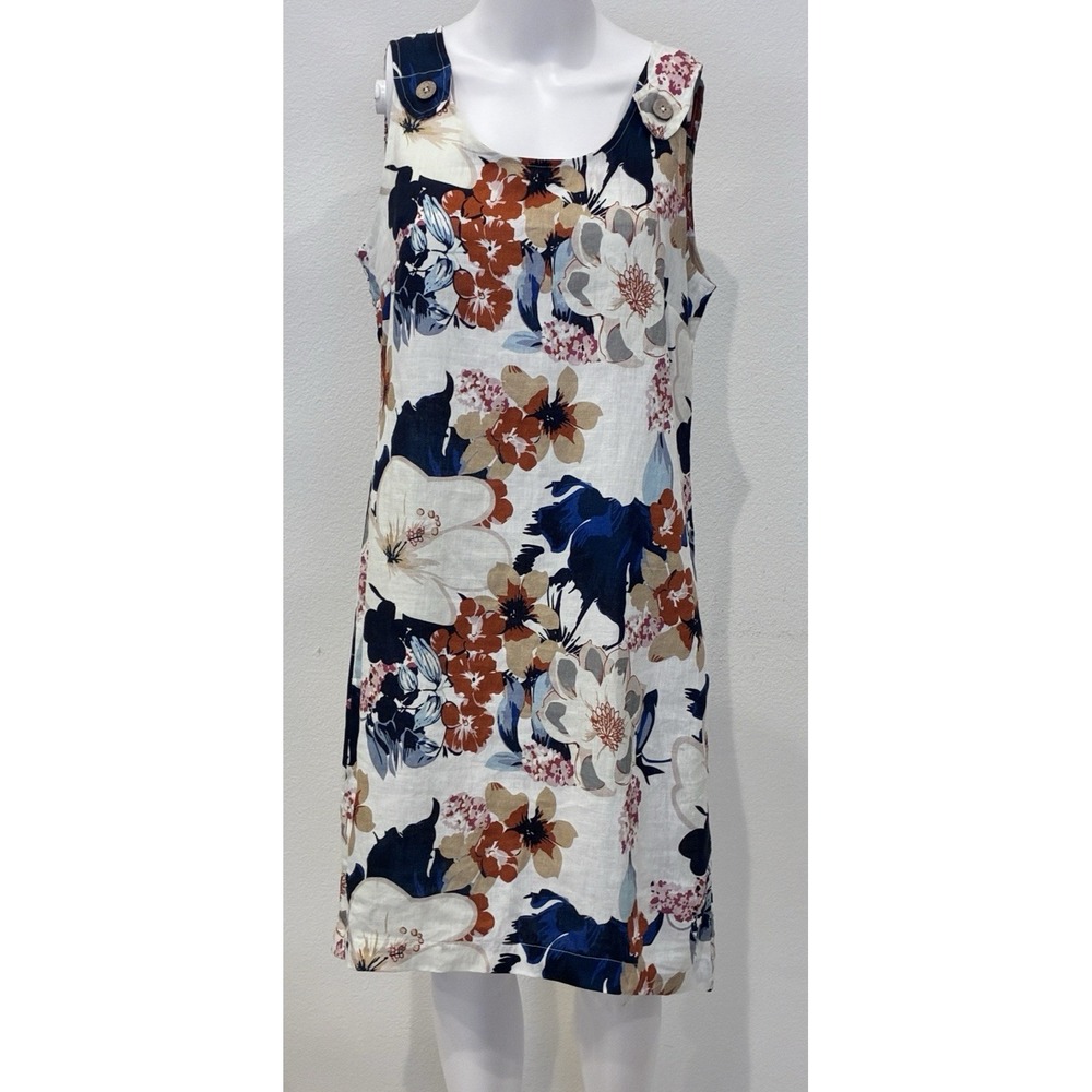 NWT Charlie B 100% Linen Floral Shift Dress Size M Earth Tones Wedding Coastal